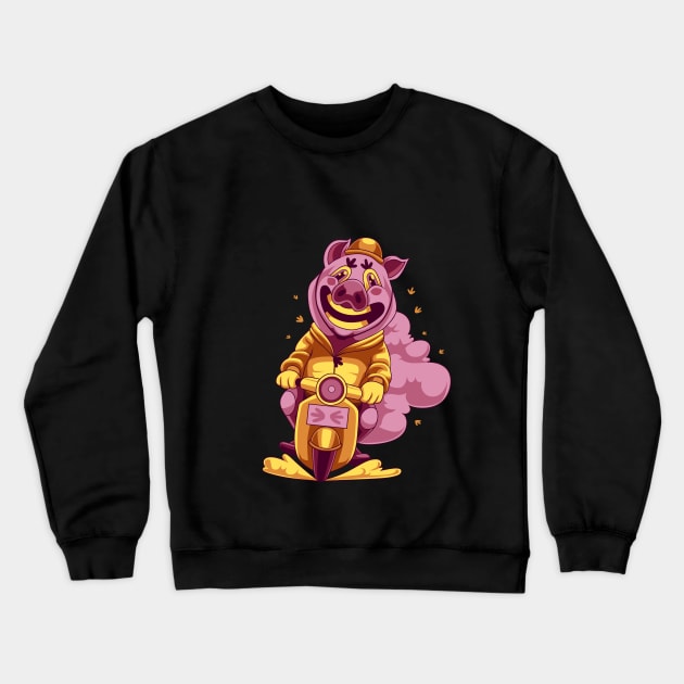 Pig Vespa Rider Crewneck Sweatshirt by Vatrha Kewo